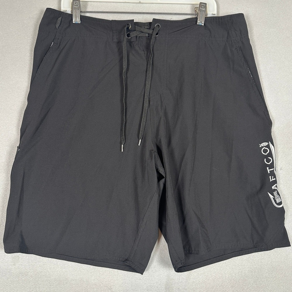 AFTCO Board Shorts Mens 36 American Fishing Tackle Co Black Stretch Outdoor Logo